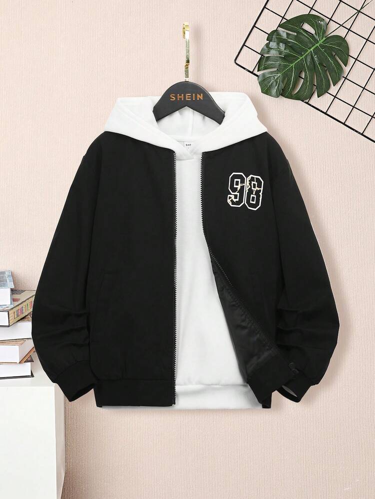 Tween Boy Casual Printed Baseball Collar Loose Fit Jacket