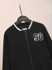 SHEIN Tween Boy Casual Printed Baseball Collar Loose Fit Jacket - Black - View 4