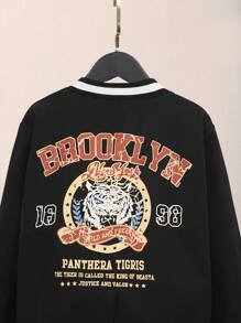 SHEIN Tween Boy Casual Printed Baseball Collar Loose Fit Jacket - Black - View 5