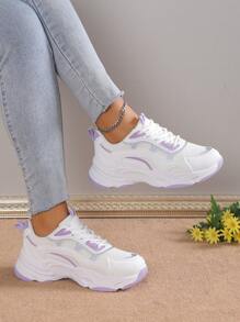 2025 Autumn Sneakers For Women Round Toe Lace-Up Color Blocking Mesh Breathable Comfortable Fashionable Platform Women Sports Shoes - Purple - View 3