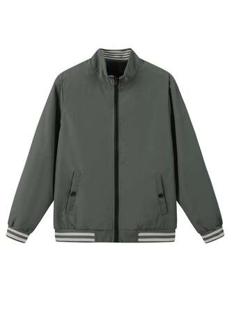 口袋 拉鍊純色 條紋男士外套