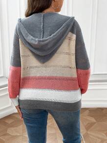 SHEIN LUNE Plus 拼色插肩袖抽绳连帽开衫，适合冬季