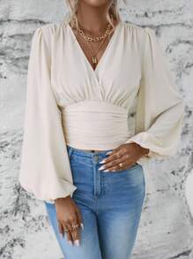 EMERY ROSE Blusa con mangas farol y fruncidos, blusas de manga larga - Albaricoque - Ver 7