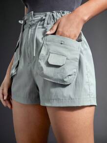 In My Nature Women's Outdoor Elastic Waistband Adjustable Drawstring Multiple Pockets Anti-splash Water Shorts - Grey - View 7