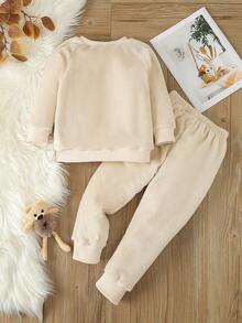 男小童小熊刺繡3D耳朵設計法蘭絨睡衣套裝 - 灰色 - 查看 2