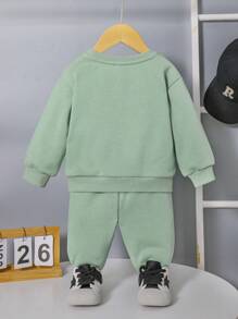 SHEIN 男嬰字母圖案衛衣和衛褲 - 薄荷綠 - 查看 2