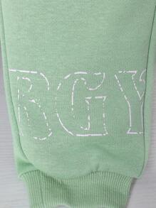 SHEIN 男嬰字母圖案衛衣和衛褲 - 薄荷綠 - 查看 6