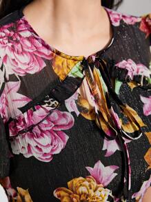 Mulvari 波西米亞打褶 前綁帶蝴蝶結花卉印花 全身印花女士連衣裙 - 彩色 - 查看 5