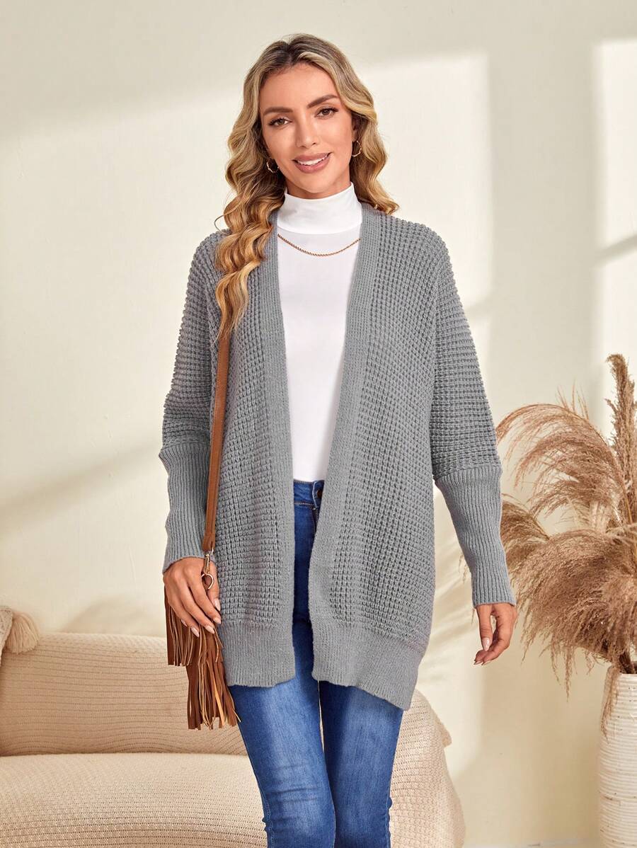 EMERY ROSE Áo len cardigan tay cánh dơi trơn - Màu xám đen - Xem 1