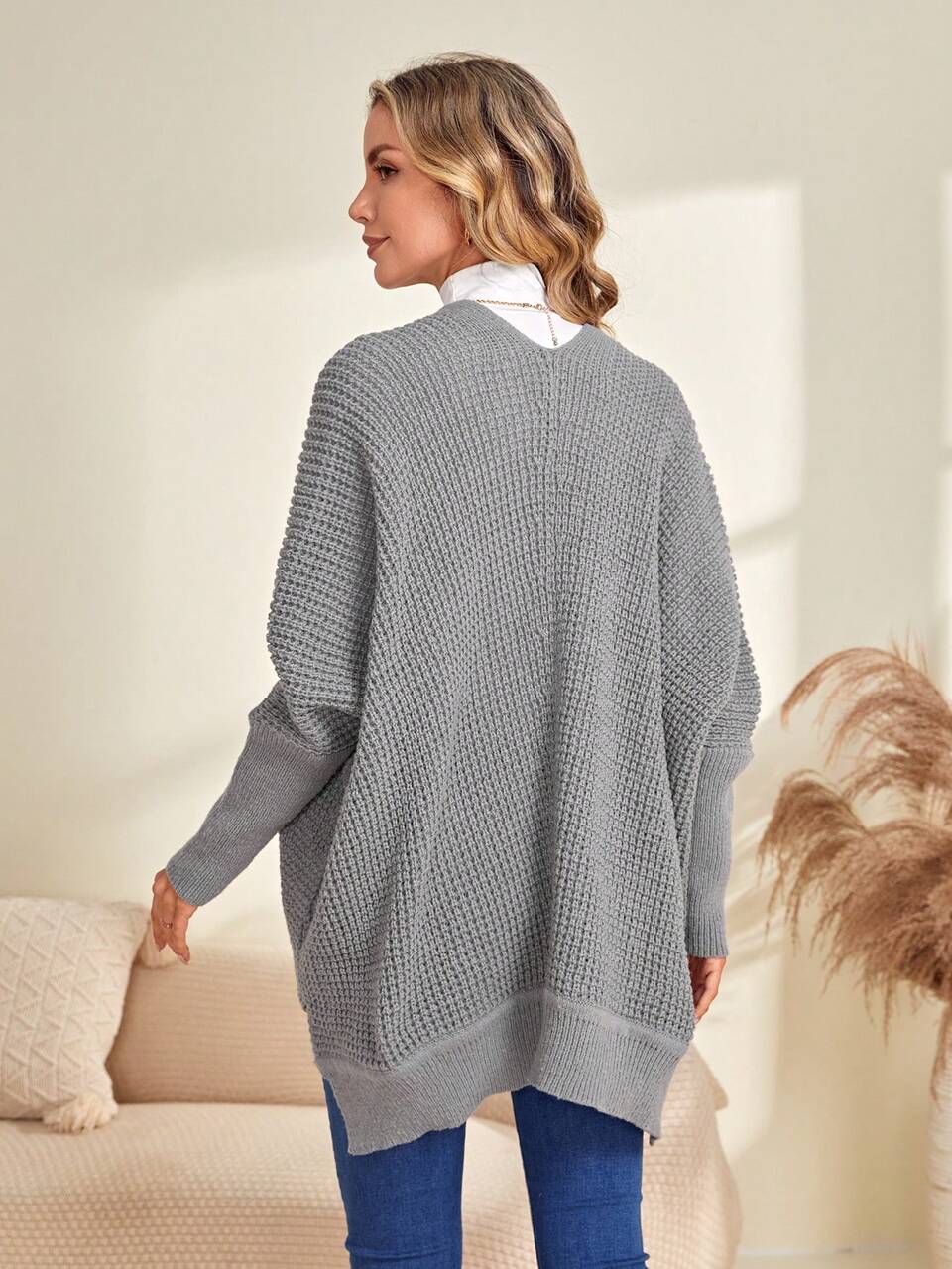 Solid Batwing Sleeve Cardigan
