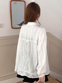 DAZY Solid Flap Detail Drop Shoulder Shirt Long Sleeve - White - View 2