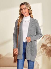 EMERY ROSE Áo len cardigan tay cánh dơi trơn - Màu xám đen - Xem 3