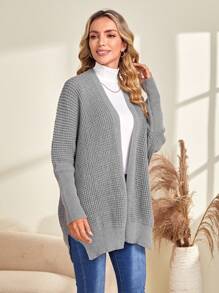 EMERY ROSE Áo len cardigan tay cánh dơi trơn - Màu xám đen - Xem 4