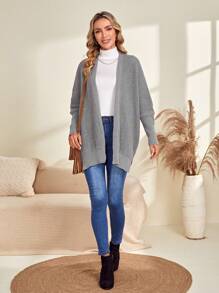 EMERY ROSE Áo len cardigan tay cánh dơi trơn - Màu xám đen - Xem 6