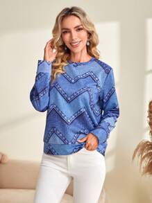 EMERY ROSE In Chevron Áo nỉ - Màu xanh lam - Xem 1