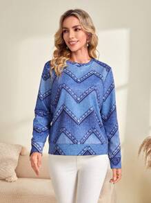 EMERY ROSE In Chevron Áo nỉ - Màu xanh lam - Xem 3