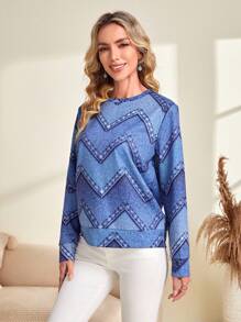 EMERY ROSE In Chevron Áo nỉ - Màu xanh lam - Xem 5