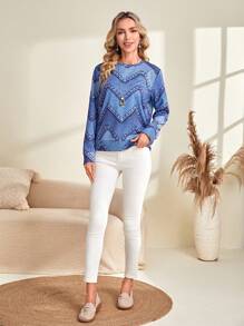 EMERY ROSE In Chevron Áo nỉ - Màu xanh lam - Xem 6