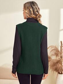 EMERY ROSE Chất rắn Nút phía trước Áo len vest Without Tee - Màu xanh lá cây đậm - Xem 2