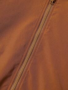 SHEIN Tween Boy Letter Patched Striped Trim Bomber Jacket Without Tee - Coffee Brown - View 7