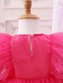 女嬰荷葉邊荷葉袖網紗覆蓋洋裝 - 玫紅色 - 查看 4