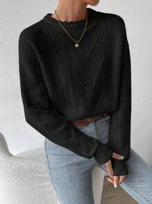 SHEIN Essnce Chất rắn Thả vai Áo len - màu đen - Xem 1