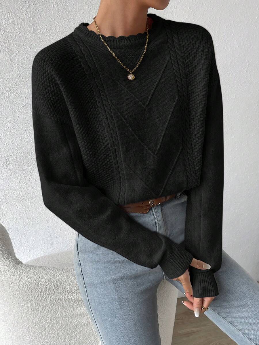 SHEIN Essnce Chất rắn Thả vai Áo len - màu đen - Xem 1