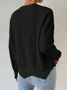 SHEIN Essnce Chất rắn Thả vai Áo len - màu đen - Xem 2