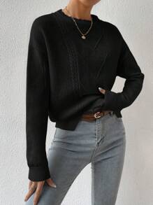 SHEIN Essnce Chất rắn Thả vai Áo len - màu đen - Xem 4