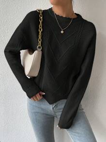 SHEIN Essnce Chất rắn Thả vai Áo len - màu đen - Xem 5