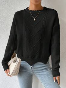 SHEIN Essnce Chất rắn Thả vai Áo len - màu đen - Xem 6