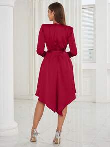 Đầm Bất đối xứng Trọn gói màu trơn Gợi cảm - Đỏ - Xem 2