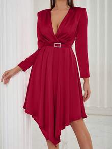 Đầm Bất đối xứng Trọn gói màu trơn Gợi cảm - Đỏ - Xem 5