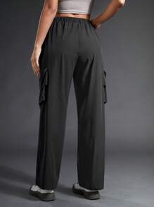 In My Nature 女士戶外防水防濺反光標識印花多口袋彈性腰帶時尚遠足長褲帶可調節腰圍 - 棕色 - 查看 6