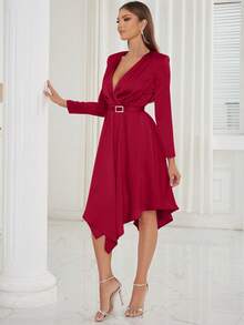 Đầm Bất đối xứng Trọn gói màu trơn Gợi cảm - Đỏ - Xem 7