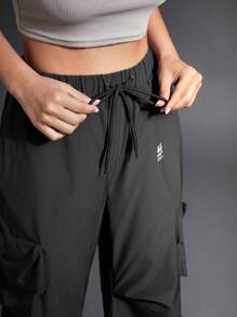 In My Nature 女士戶外防水防濺反光標識印花多口袋彈性腰帶時尚遠足長褲帶可調節腰圍 - 棕色 - 查看 7