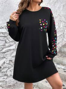 SHEIN LUNE Hơn In Trái tim Thả vai Vá Túi Đầm - màu đen - Xem 1