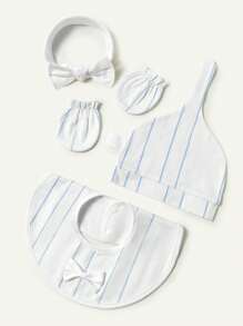 Newborn Striped Hat, Pacifier, Gloves, Headband Set