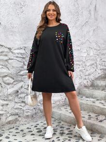 SHEIN LUNE Hơn In Trái tim Thả vai Vá Túi Đầm - màu đen - Xem 3