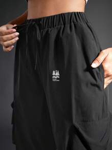 In My Nature 女士戶外防水防濺反光標識印花多口袋彈性腰帶時尚遠足長褲帶可調節腰圍 - 棕色 - 查看 8