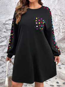 SHEIN LUNE Hơn In Trái tim Thả vai Vá Túi Đầm - màu đen - Xem 4