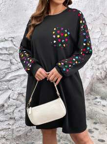 SHEIN LUNE Hơn In Trái tim Thả vai Vá Túi Đầm - màu đen - Xem 5