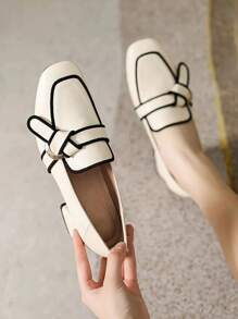 HanDuEke Women's Patent Leather High Heel Square Toe Pumps, Elegant French Style Thick Heel New Fashion Office Work Shoes, Simple White