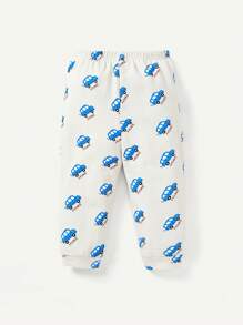 Cozy Pixies Baby Boy Letter Graphic Sweatshirt & Car Print Sweatpants - Blue and White - View 3