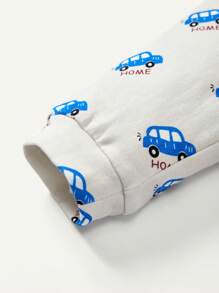Cozy Pixies Baby Boy Letter Graphic Sweatshirt & Car Print Sweatpants - Blue and White - View 4