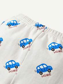 Cozy Pixies Baby Boy Letter Graphic Sweatshirt & Car Print Sweatpants - Blue and White - View 6