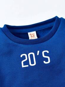Cozy Pixies Baby Boy Letter Graphic Sweatshirt & Car Print Sweatpants - Blue and White - View 7