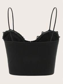 SHEIN MOD Lace Trim Hook and Eye Front Bustier Cami Top - Black - View 2