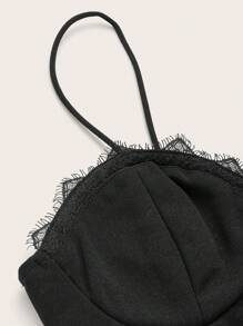 SHEIN MOD Lace Trim Hook and Eye Front Bustier Cami Top - Black - View 3