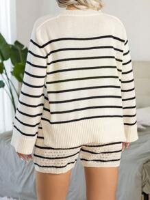 Calvaya Plus Striped Pattern Jumper & Knit Shorts - Black and White - View 2
